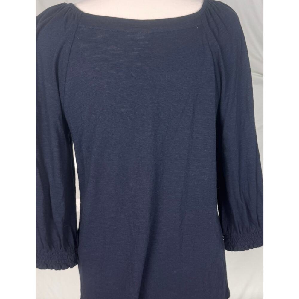 J. Jill Womens Small Navy Blue Square Neck 3/4 Sleeve Top Cotton Tencell Modal - Picture 9 of 10